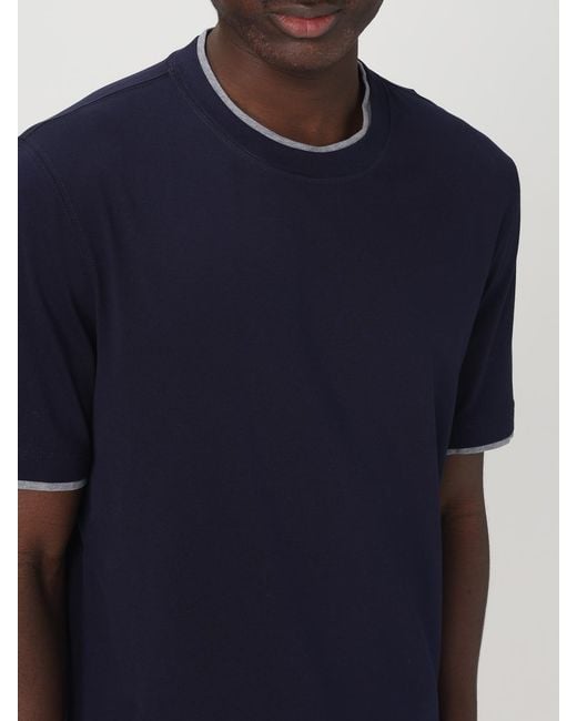 Brunello Cucinelli Blue Basic Cotton T-Shirt for men