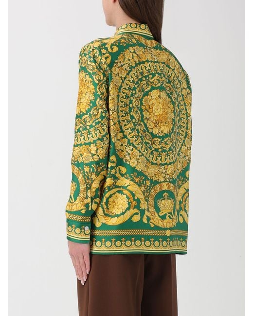 Versace Green Silk Shirt With Baroque Print