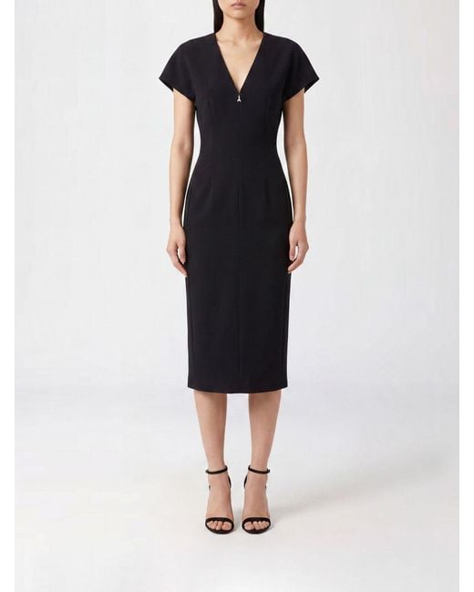 Patrizia Pepe Blue V-Neck Crêpe Midi Sheath Dress