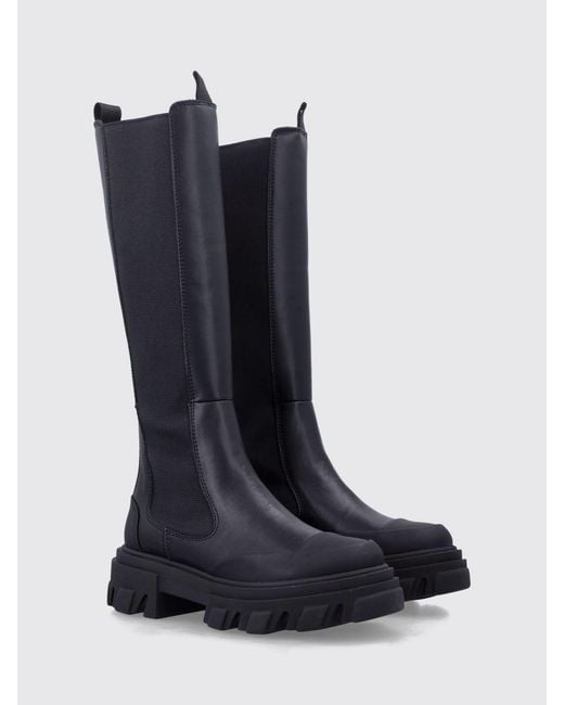 Ganni Blue Knee-High Recycled Leather Chelsea Boots With A Chunky Sole