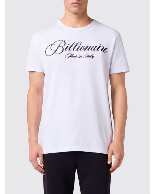 Billionaire White Cotton Crew-Neck T-Shirt With Embroidered Hexagon Logo for men