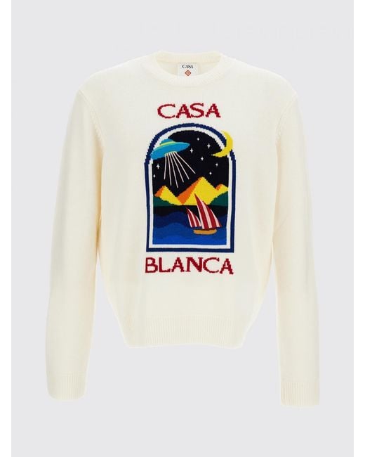 Casablanca White Jacquard Maxi Logo Pure Wool Crewneck Jumper for men