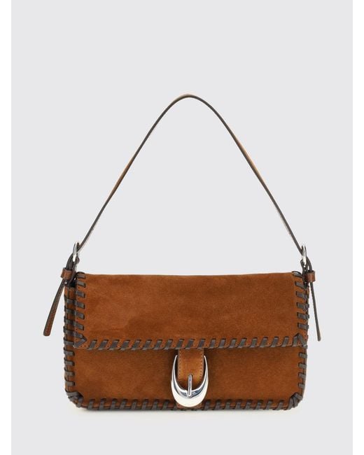 Staud Brown Harlow Mini Suede Bag With Raw Stitching
