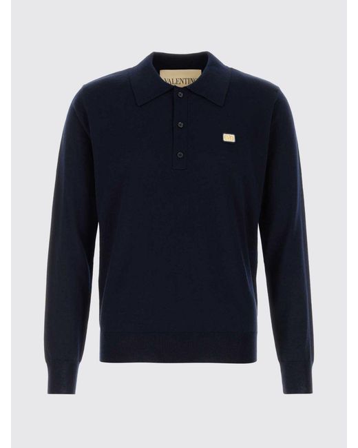 Valentino Blue Virgin Wool Knit Polo Shirt for men