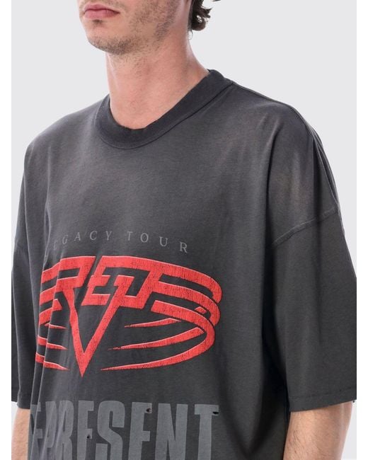 Represent Gray Cotton Crew-Neck T-Shirt With Logo for men