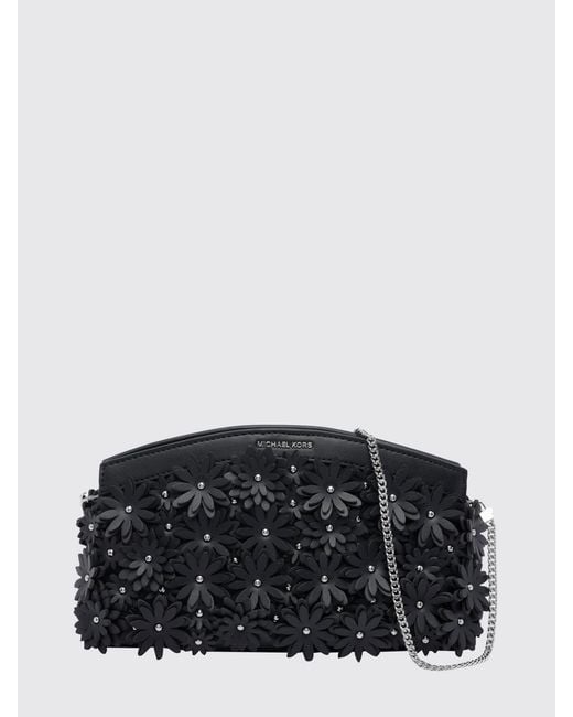 Michael Kors Black Athena Polyurethane Blend Clutch With Floral Appliqués