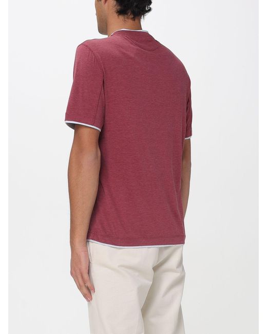 Brunello Cucinelli Red Cotton And Silk T-Shirt for men