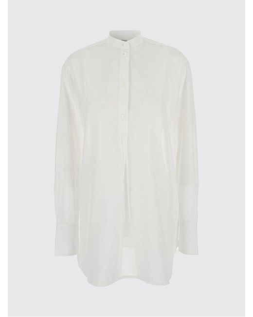 Totême White Organic Cotton Shirt With Mandarin Collar And Curved Hem