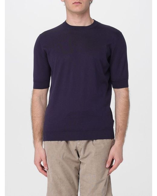 PT Torino Blue Short-Sleeved Crew-Neck Cotton Sweater With Ribbed Trims for men