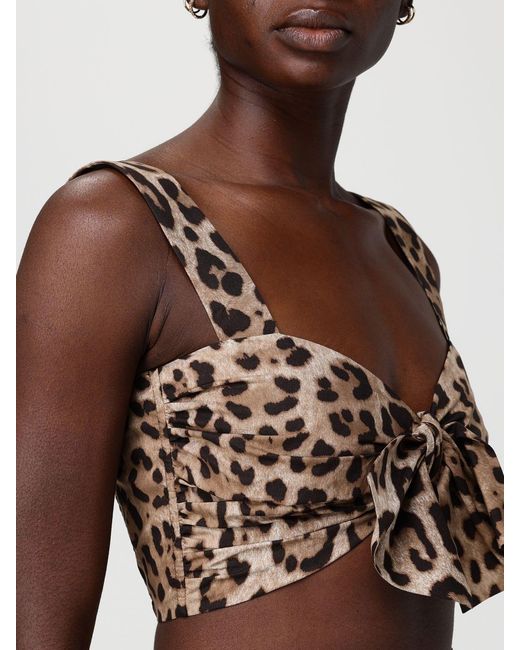 Dolce & Gabbana Brown Dolce &Amp Gabbana Animal Print Cotton Crop Top