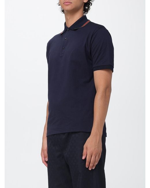 Gucci Blue Short-Sleeved Cotton Polo With Web Detail And Contrast Trim for men