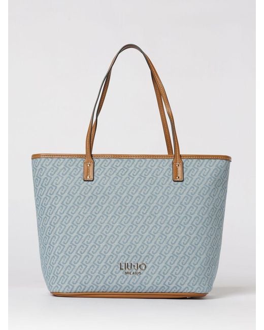 Liu Jo Blue Evrim Cotton Denim Bag With Jacquard Monogram