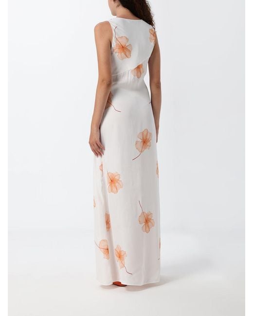 Mar De Margaritas White Long Viscose Dress With Floral Print
