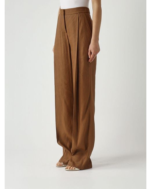 Elisabetta Franchi Brown Linen Blend Palazzo Trousers