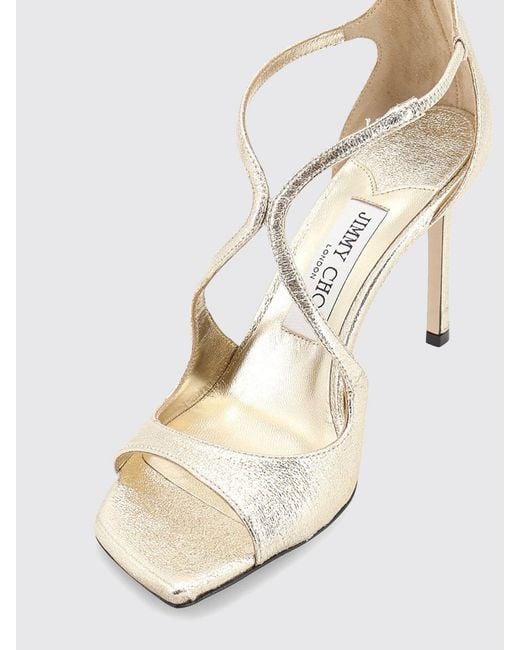 Jimmy Choo White Azia Laminated Leather Sandals With High Heel And Square Toe