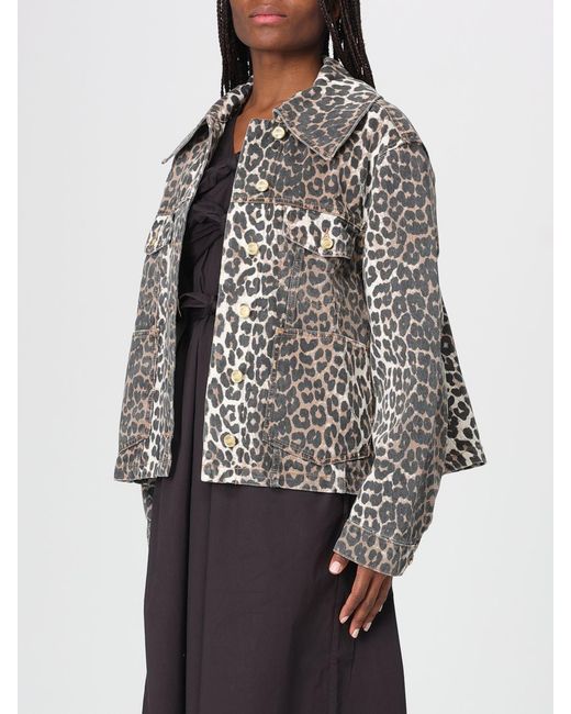 Ganni Gray Animal Print Organic Cotton Jacket