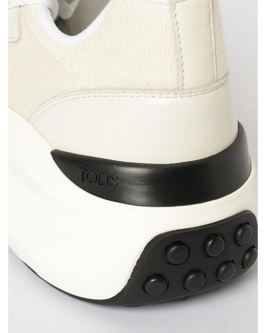 Tod's White Knit And Leather Sneakers