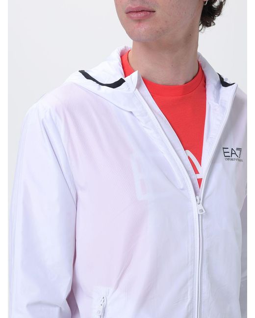 EA7 White Technical Fabric Hooded Jacket for men