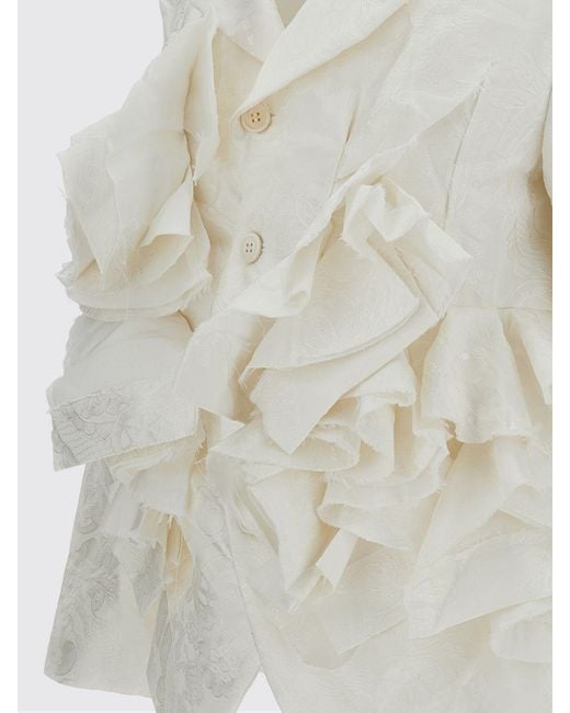 Comme des Garçons White Comme Des GarÇ Ons Single-Breasted Cropped Blazer With Lapels And Embroidery