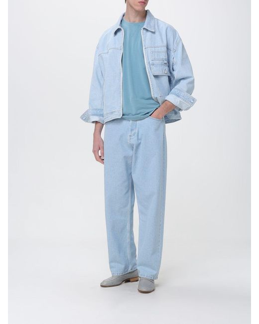 Maison Kitsuné Blue Maison Kitsun&Eacute Bleached Denim Shirt Jacket With Zip Closure for men