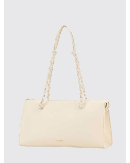 Jil Sander Natural Large Tangle Calfskin Leather Shoulder Bag With Braided Handle