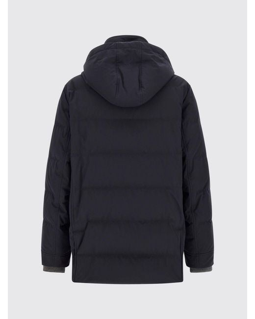 Brunello Cucinelli Blue Water-Repellent Nylon Parka With Removable Hood for men