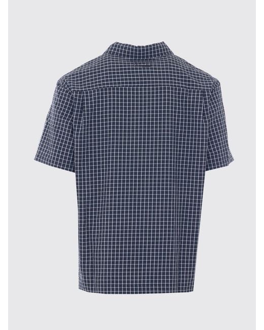 DUNST Blue Check Pattern Cotton-Blend Shirt With Patch Pocket And Dropped Shoulders