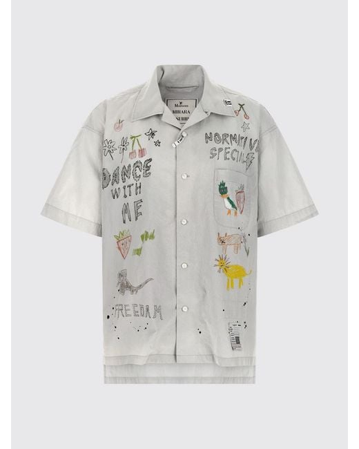 Maison Mihara Yasuhiro Gray Graphic Print Cotton-Blend Bowling Shirt With Cuban Collar for men