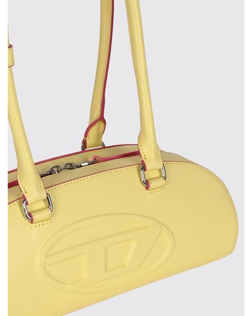 DIESEL Yellow 1Dr Dome Smooth Leather Shoulder Bag With Embossed Oval D Logo