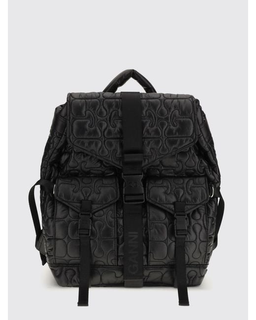Ganni Black Re-Tech Recycled Nylon Backpack With Quilted Monogram