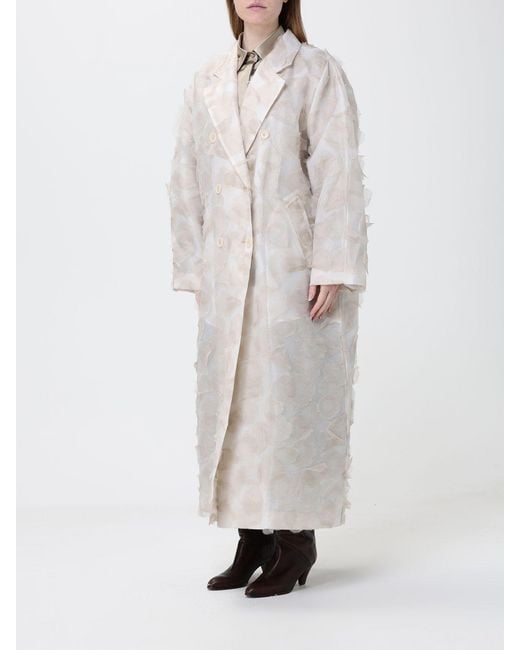 Max Mara White Double-Breasted Oversized Silk Coat