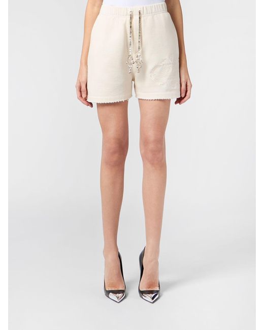 Philipp Plein White Jersey Jogging Shorts With Drawstring Waist And Tonal Logo