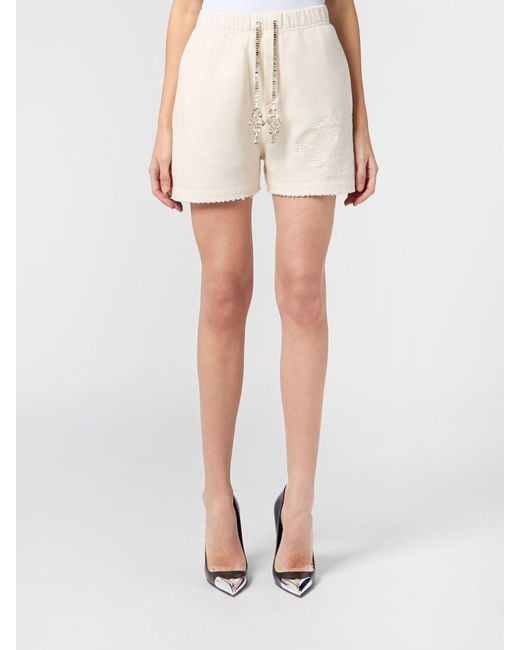 Philipp Plein White Jersey Jogging Shorts With Drawstring Waist And Tonal Logo