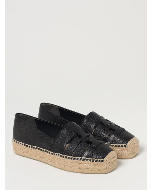 Tory Burch Black Grained Leather Espadrilles