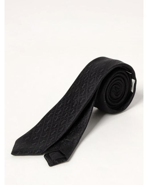 Saint Laurent Black Silk Tie With Ysl Jacquard Monogram for men