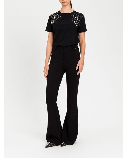 Twinset Black Cotton T-Shirt With Rhinestones