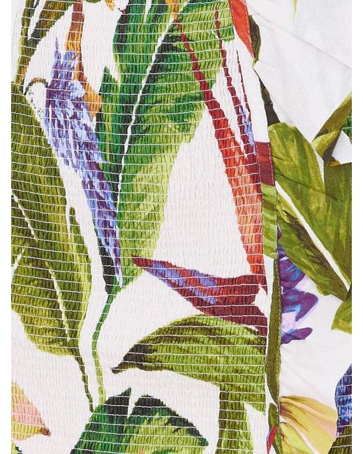Farm Rio Multicolor Tropical Print Linen-Blend Sheath Mini Dress With Square Neck