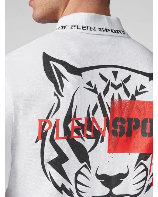 Philipp Plein White Slim Fit Cotton Polo Shirt With Graphic Print And Ribbed Collar for men