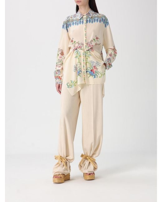 Etro Natural Silk Shirt With Floral Print