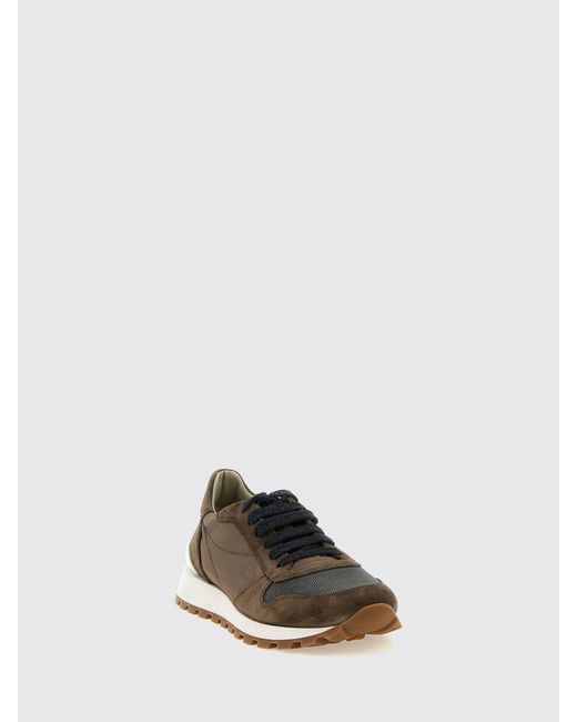 Brunello Cucinelli Multicolor Embroidered Nylon And Suede Trainers With Monili
