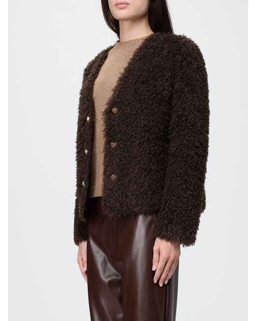 Twinset Black Short Single-Breasted Bouclé Coat With V-Neck