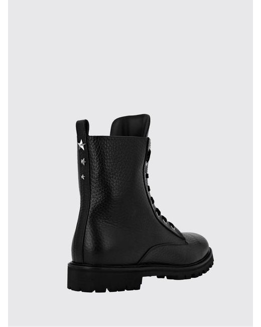 Philipp Plein Black Lace-Up Grained Leather Combat Boots With Lug Sole for men