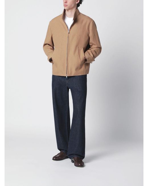 Lardini Blue Short Linen And Silk Blend Jacket With High Neck And Zip for men