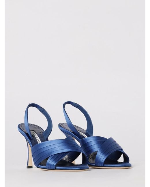 Manolo Blahnik Blue Viera Satin Mules