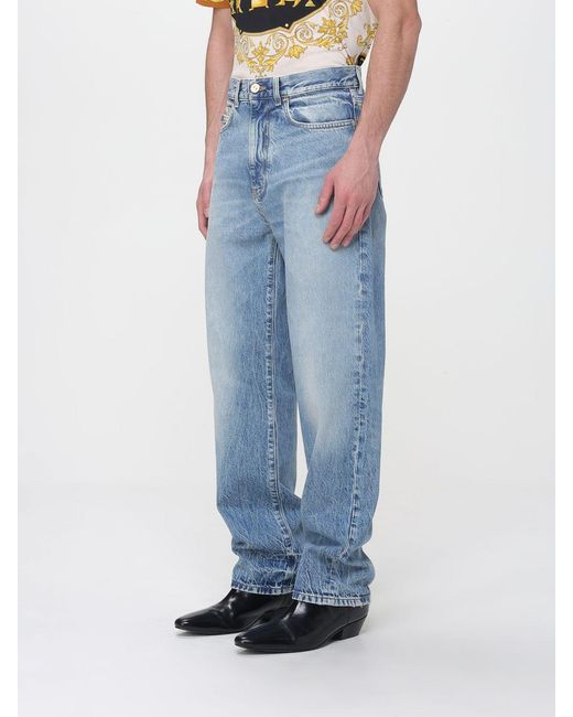 Versace Blue Medusa 5 Pocket Jeans With Logo for men