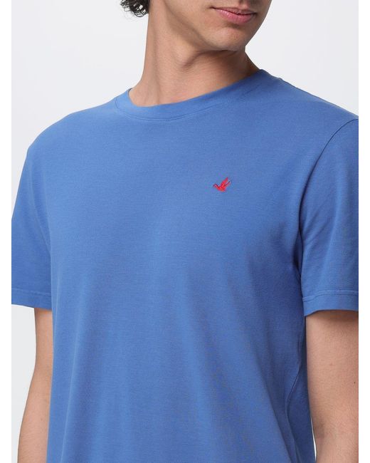 Brooksfield Blue Cotton Crew Neck T-Shirt With Logo for men