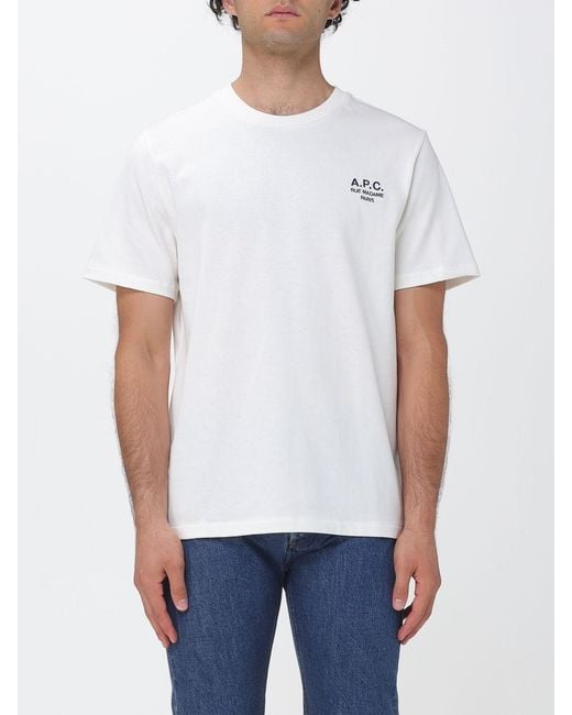 A.P.C. White Contrasting Printed Logo Short-Sleeved Cotton T-Shirt for men