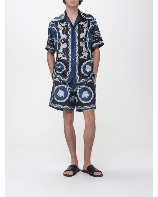 Versace Blue Printed Silk Shorts for men