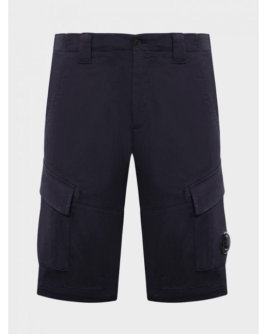 C P Company Blue Cotton Cargo Shorts for men