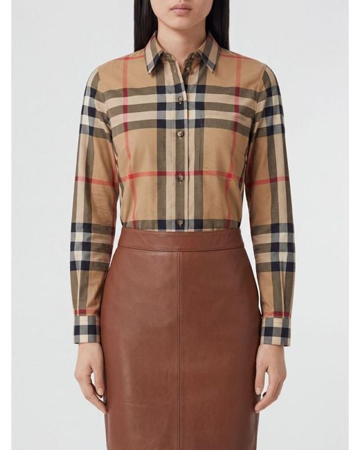 Burberry Brown Check Pattern Cotton Shirt With French Collar